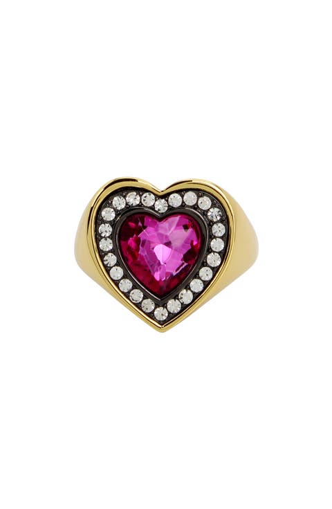 Crystal Heart Halo Cocktail Ring