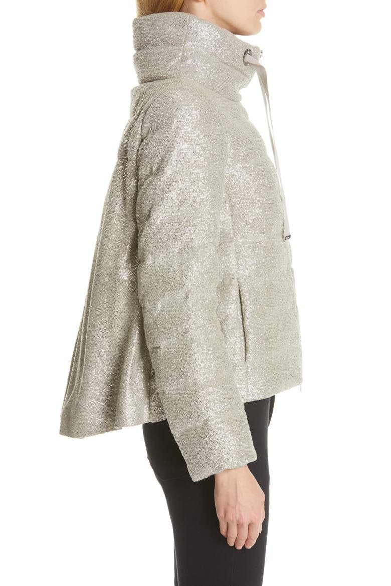Pleat Back Quilted Down Sparkle Knit Jacket, Alternate, color, SILVER