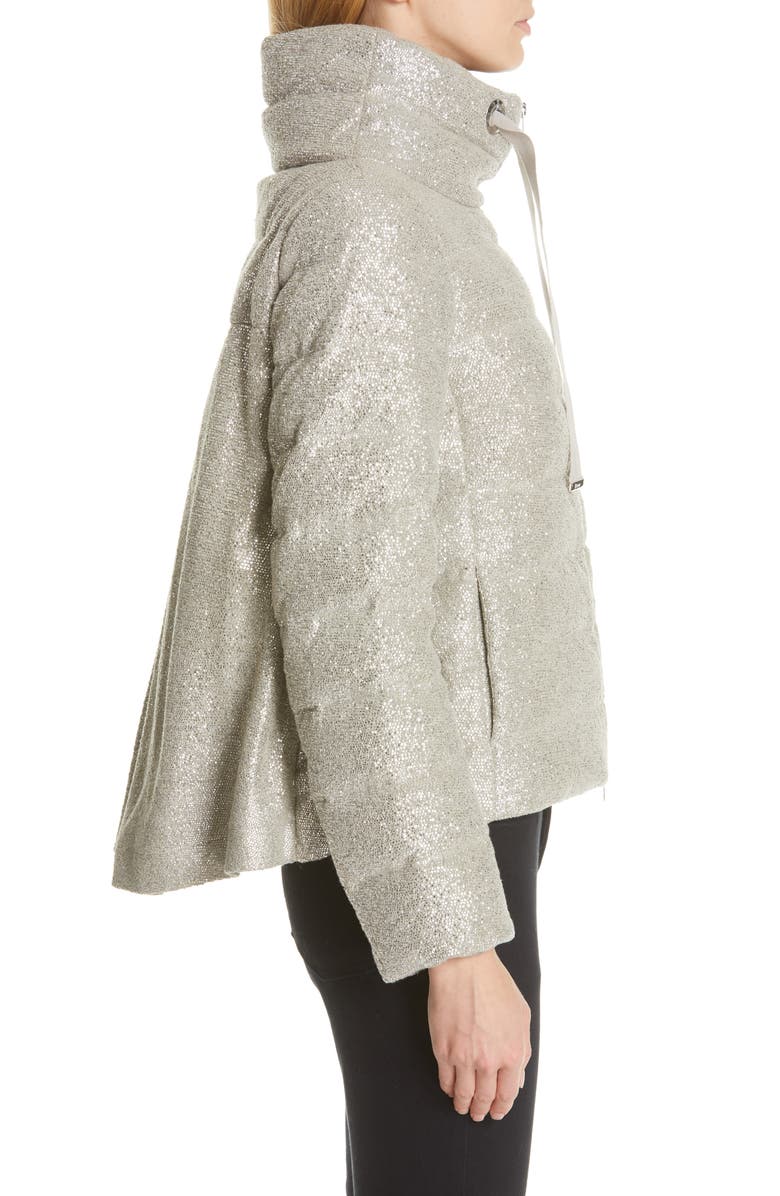 Herno Pleat Back Quilted Down Sparkle Knit Jacket, Alternate, color,