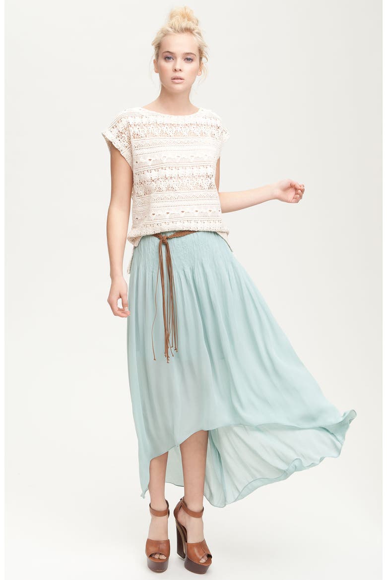 'Leotie' Crinkled Asymmetric Maxi Skirt, Alternate, color, ADOBE