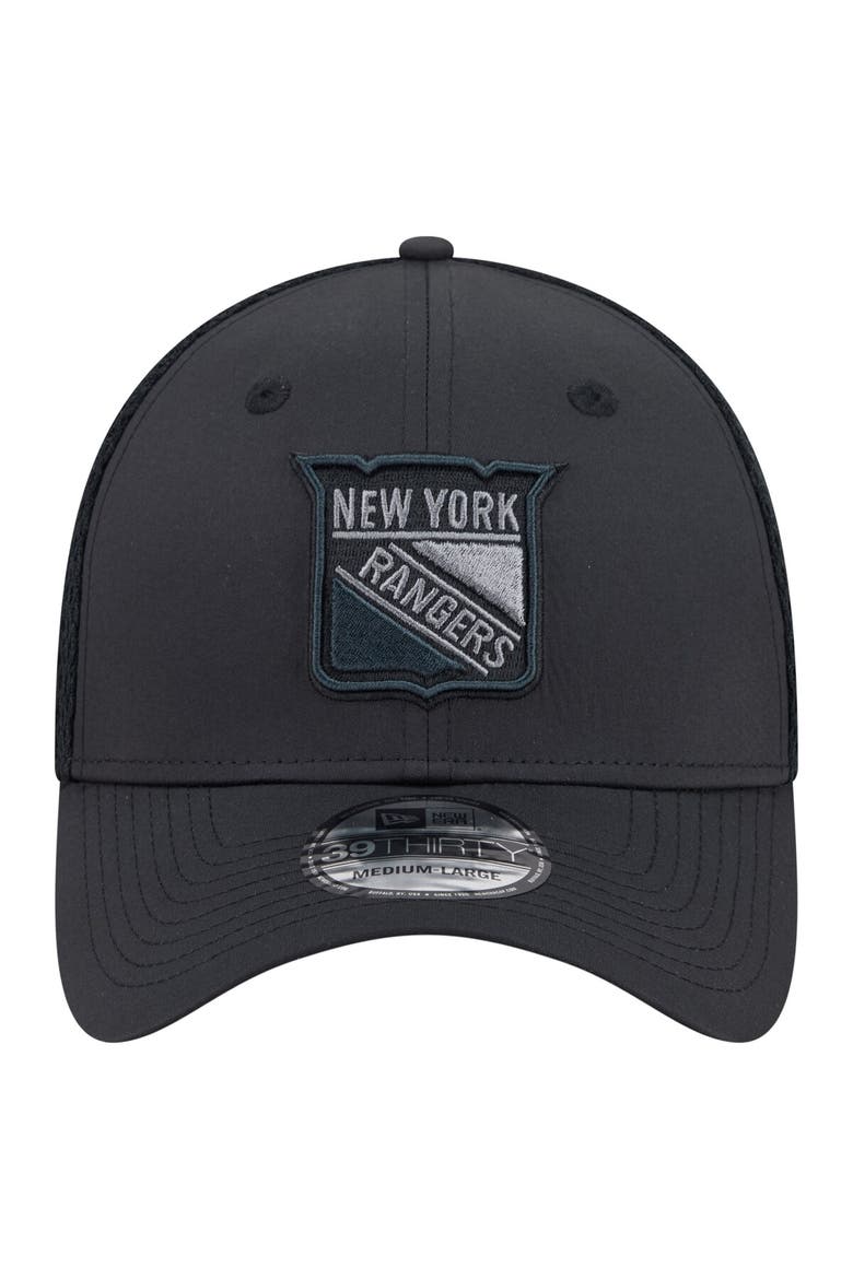 Men's New Era  Black New York Rangers Blackout 39THIRTY Flex Fit Hat, Alternate, color, Black