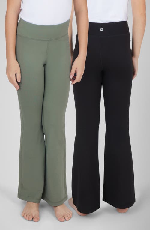 90 Degree By Reflex Kids' Interlock Everyday 2-pack Assorted Flared Leggings In Agave Green/black
