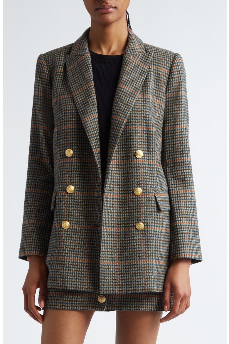 Aimee Plaid Double Breasted Blazer, Main, color, TAN/TEAL PLAID