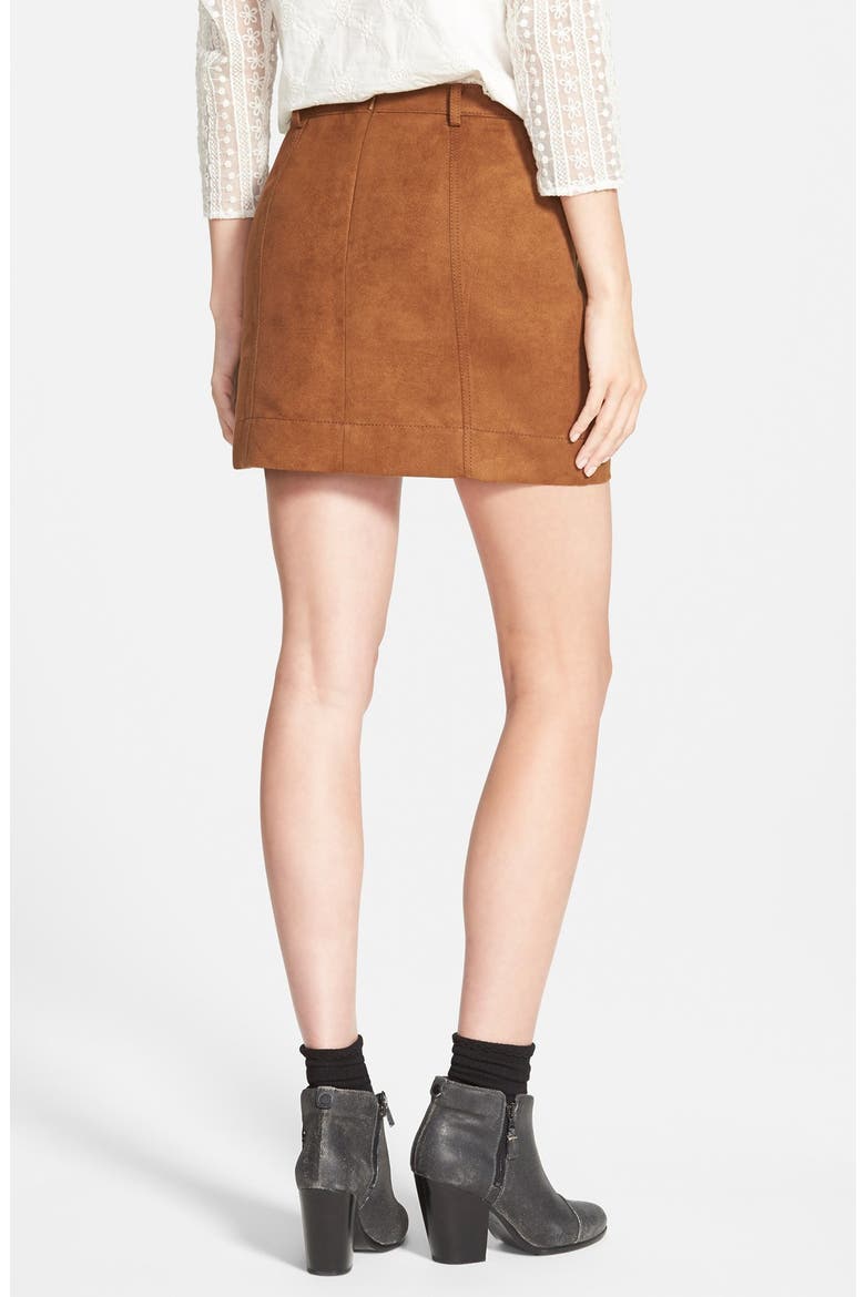 Faux Suede A-Line Miniskirt, Alternate, color, BROWN TOFFEE