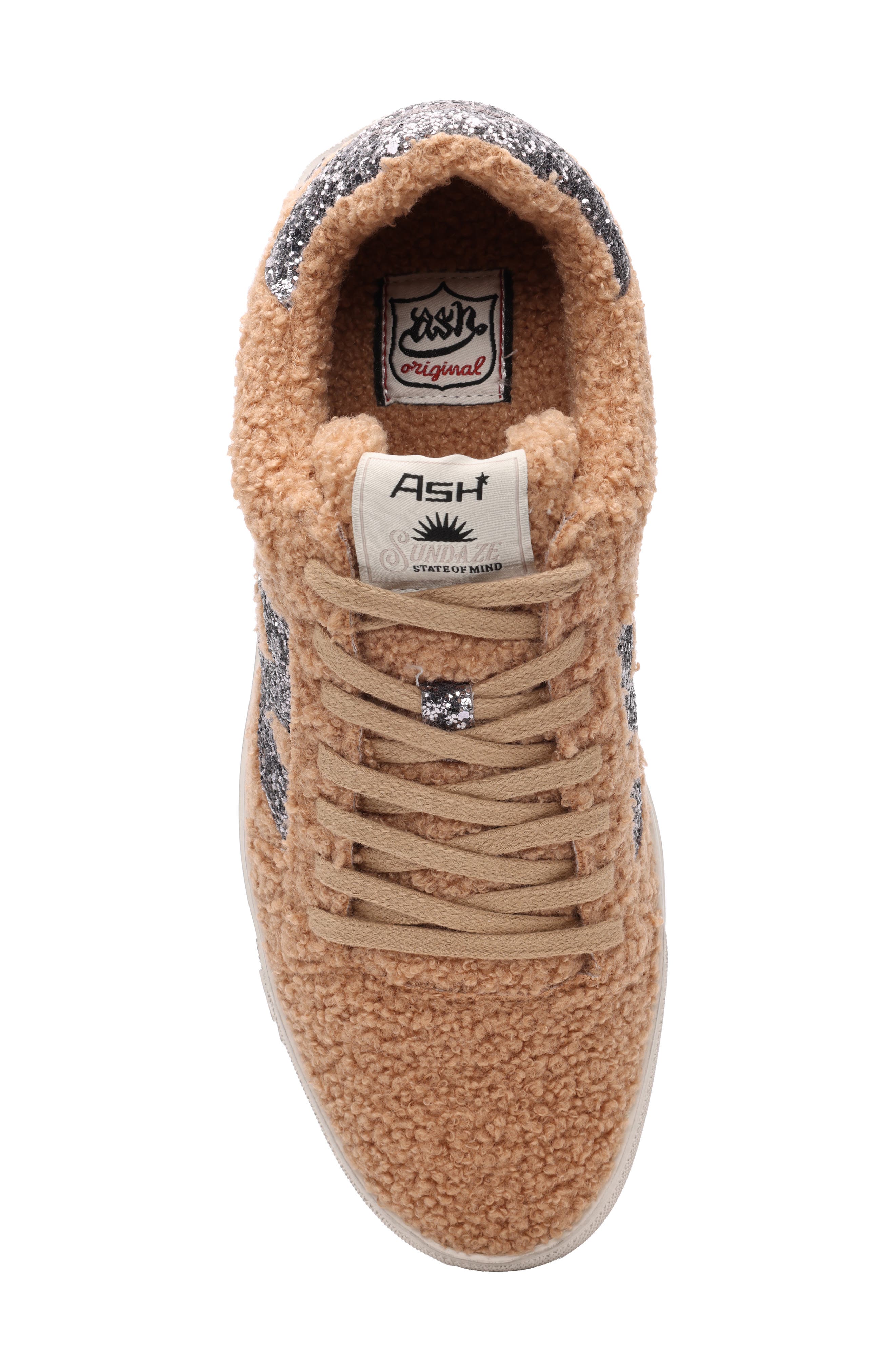 Ash Malibu Faux Shearling Sneaker, Alternate, color, Camel/ Silver