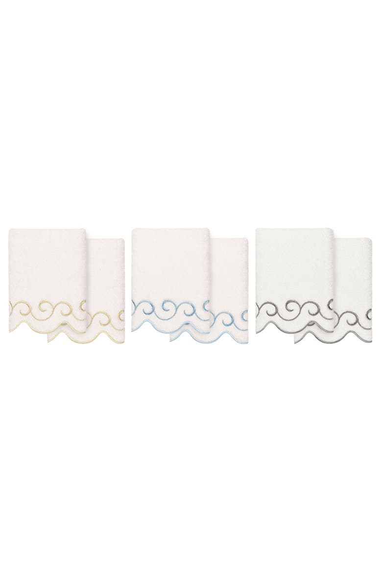 2-Piece Simplicity Embroidered Turkish Cotton Hand Towel Set, Alternate, color, WHITE/ BEIGE