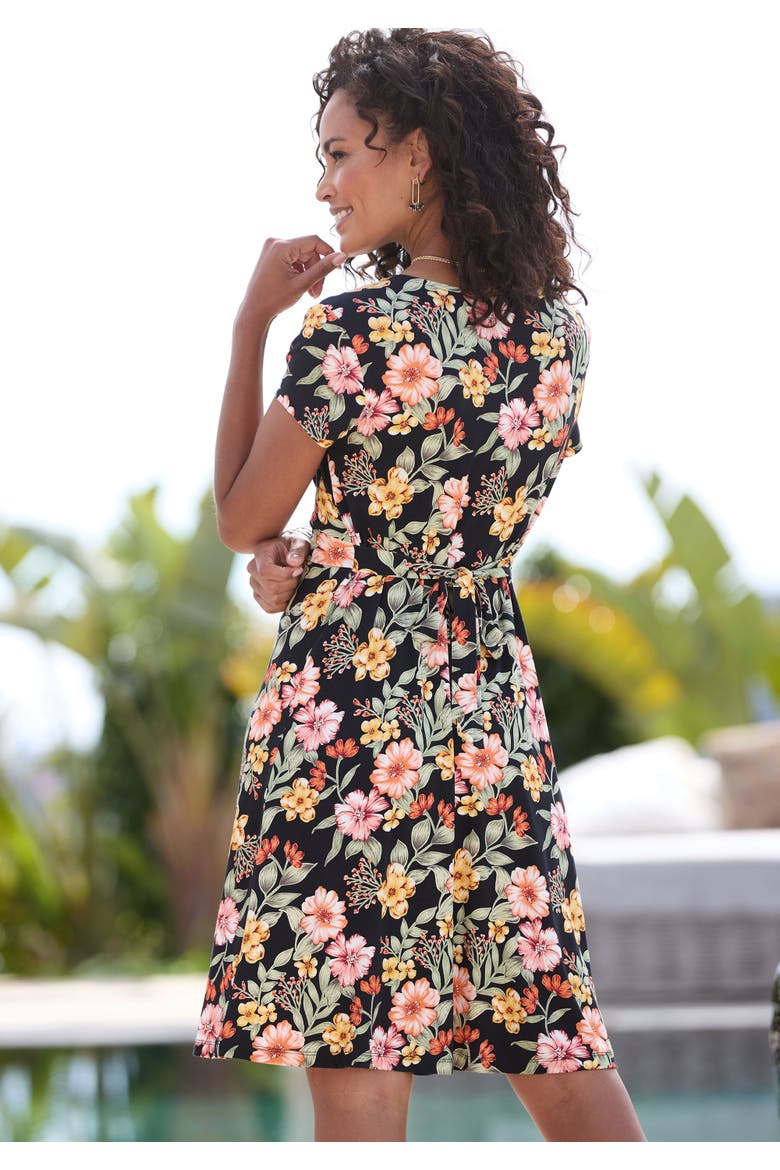 Floral Short Sleeve Dress, Alternate, color, Black Printed