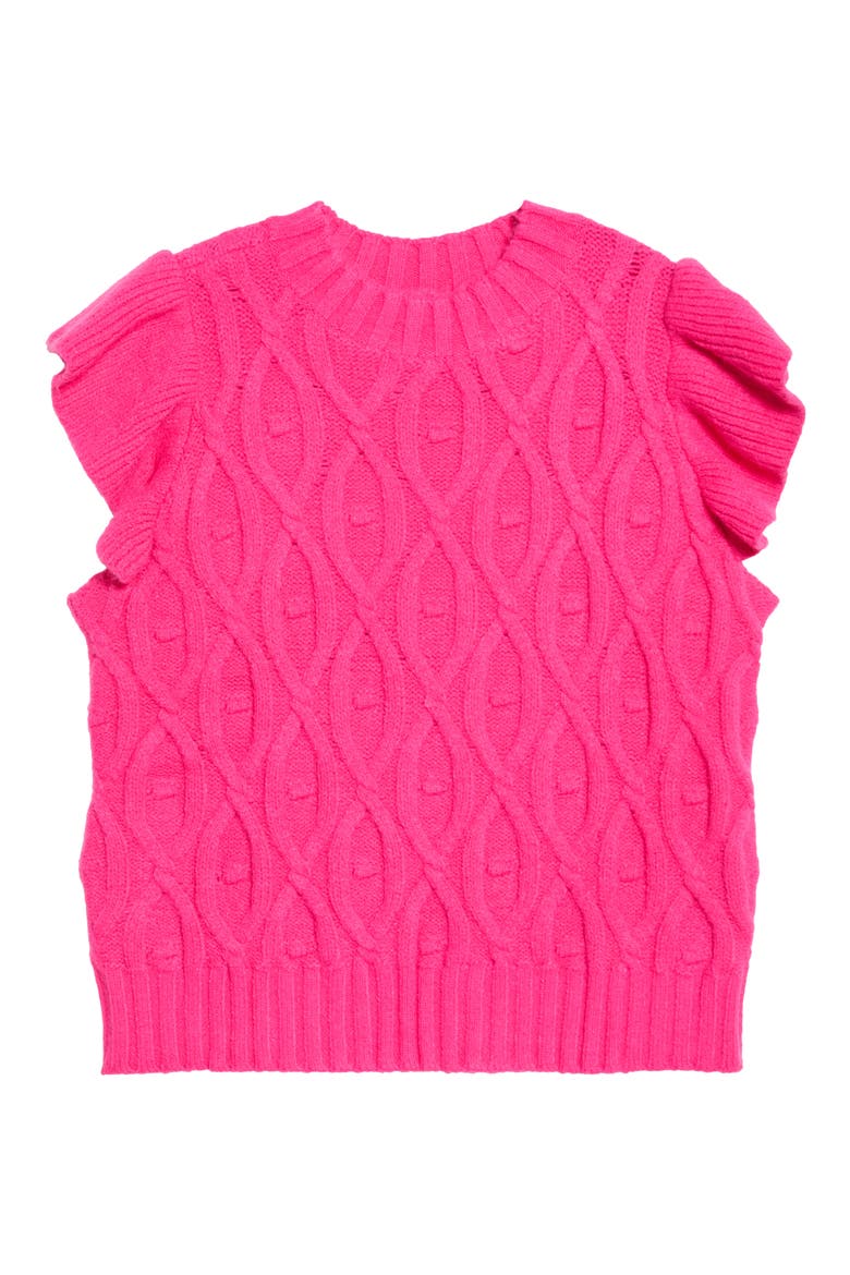 Flutter Sleeve Cable Knit Sweater, Alternate, color, FUCHSIA