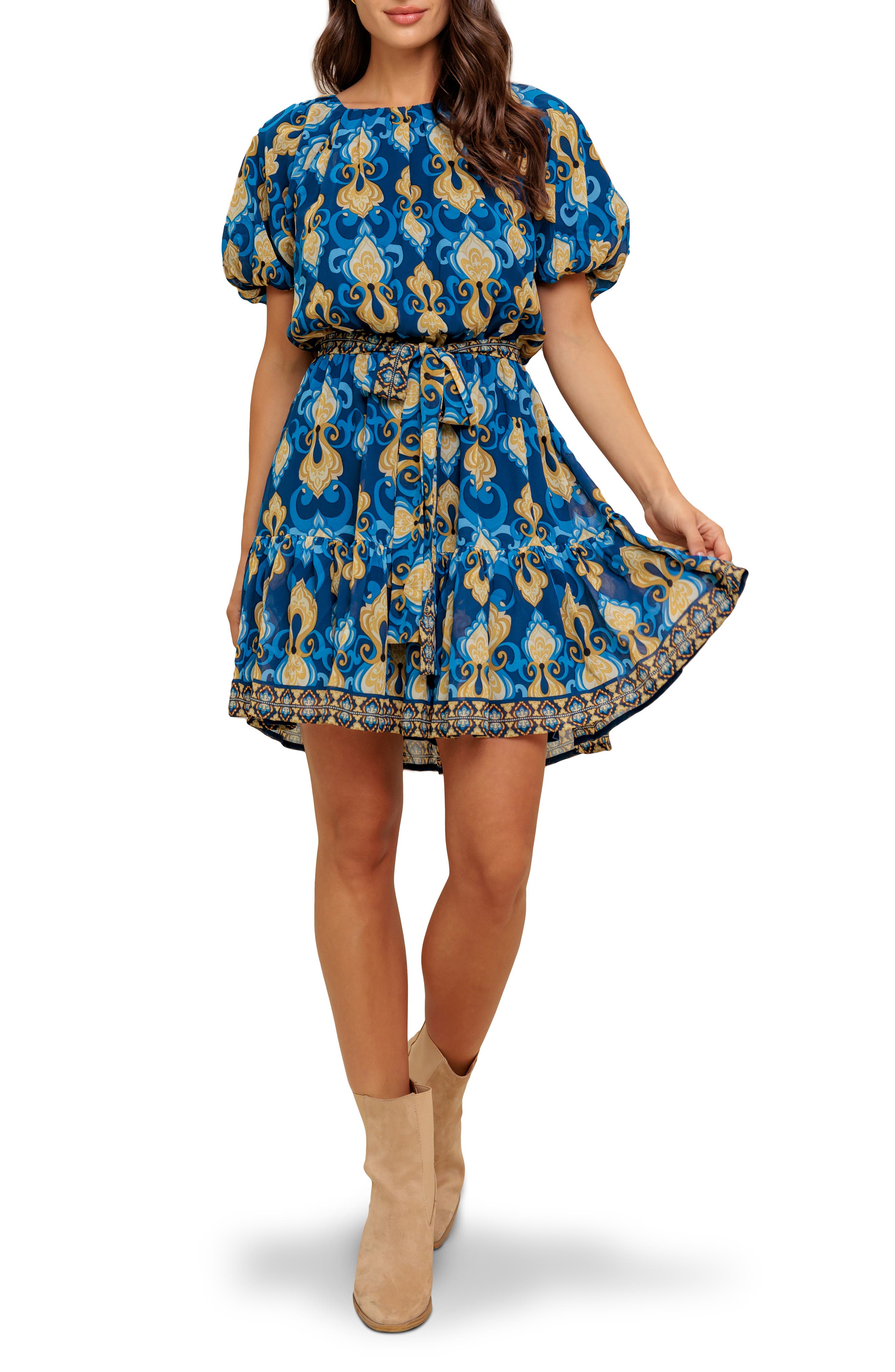 FLYING TOMATO Puff Sleeve Blouson Minidress