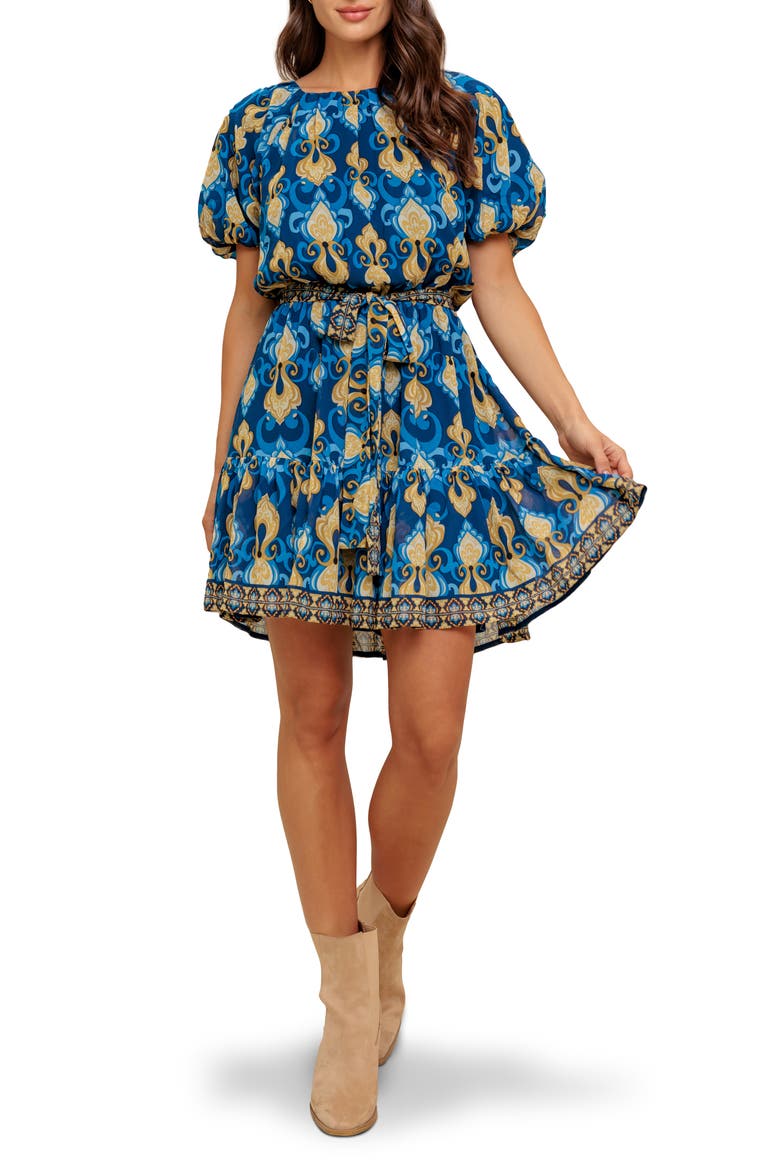 Puff Sleeve Blouson Minidress, Main, color, NAVY