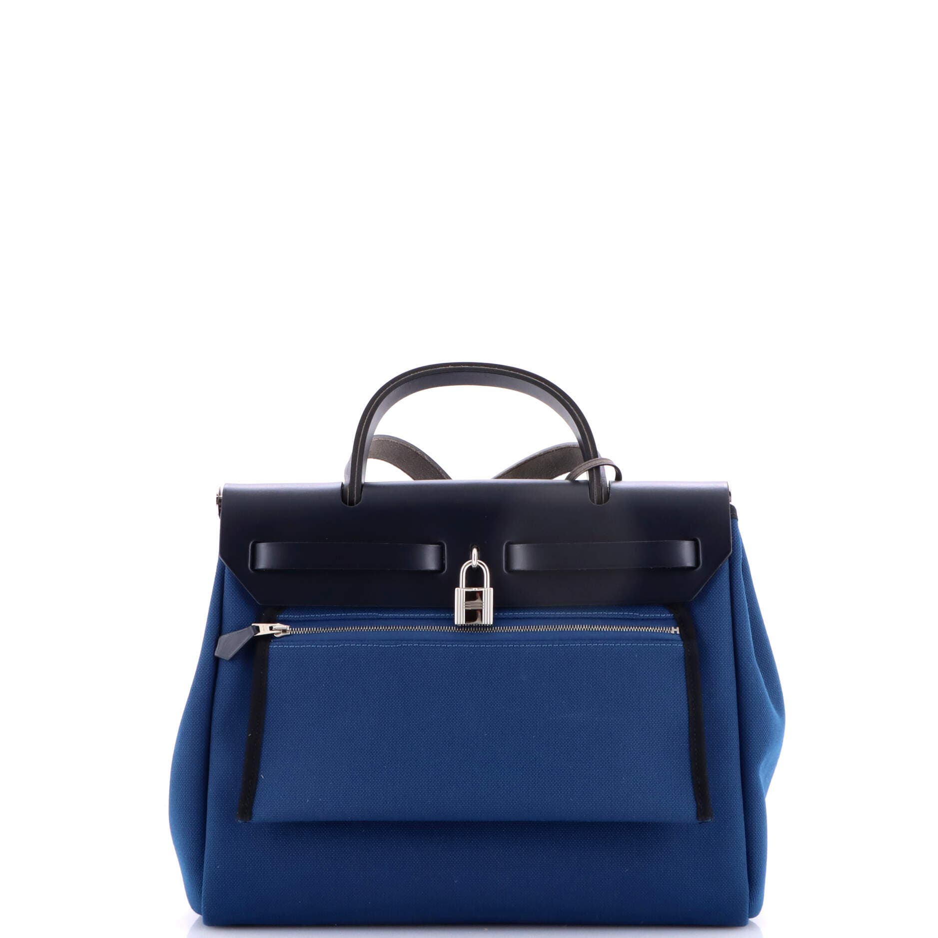 Pre-Owned Hermes Herbag Zip Leather and Toile 31, Alternate, color, Bleu Outremer