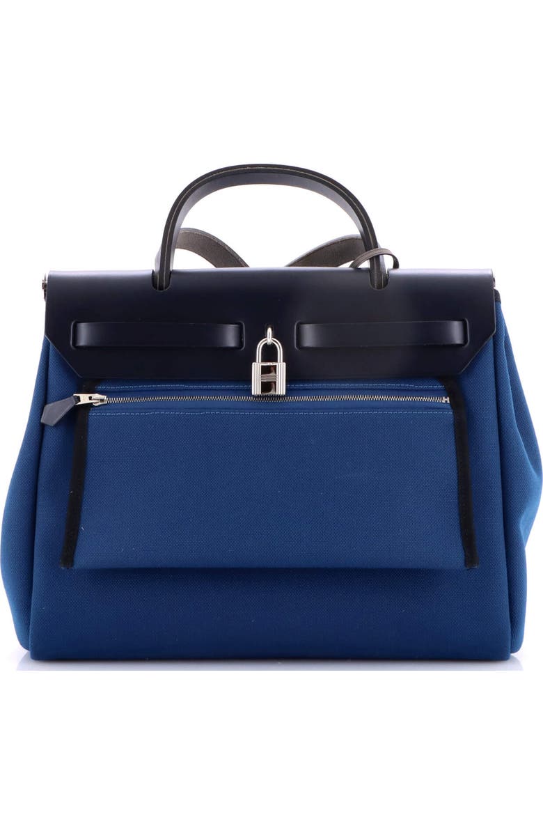 Pre-Owned Hermes Herbag Zip Leather and Toile 31, Alternate, color, Bleu Outremer