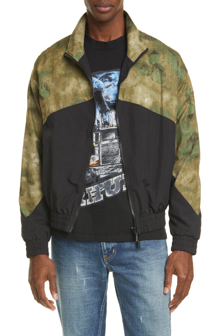 Camo Water Resistant Nylon Flight Jacket, Main, color, BLACK CAMO
