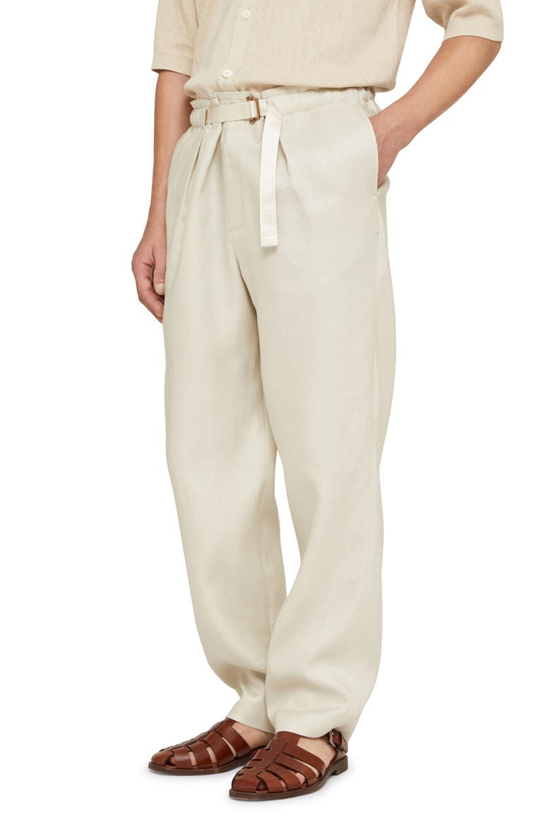 Belted Linen Twill Pants, Alternate, color, ICE