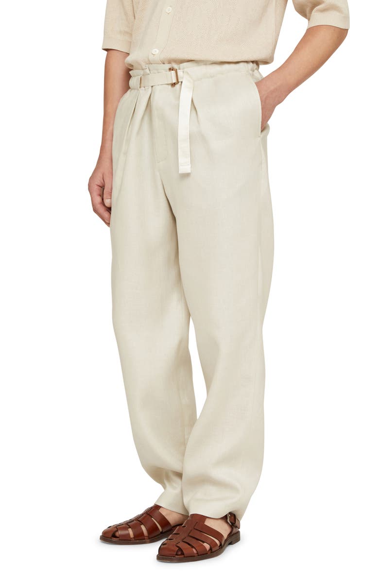 Agnona Belted Linen Twill Pants, Alternate, color, 