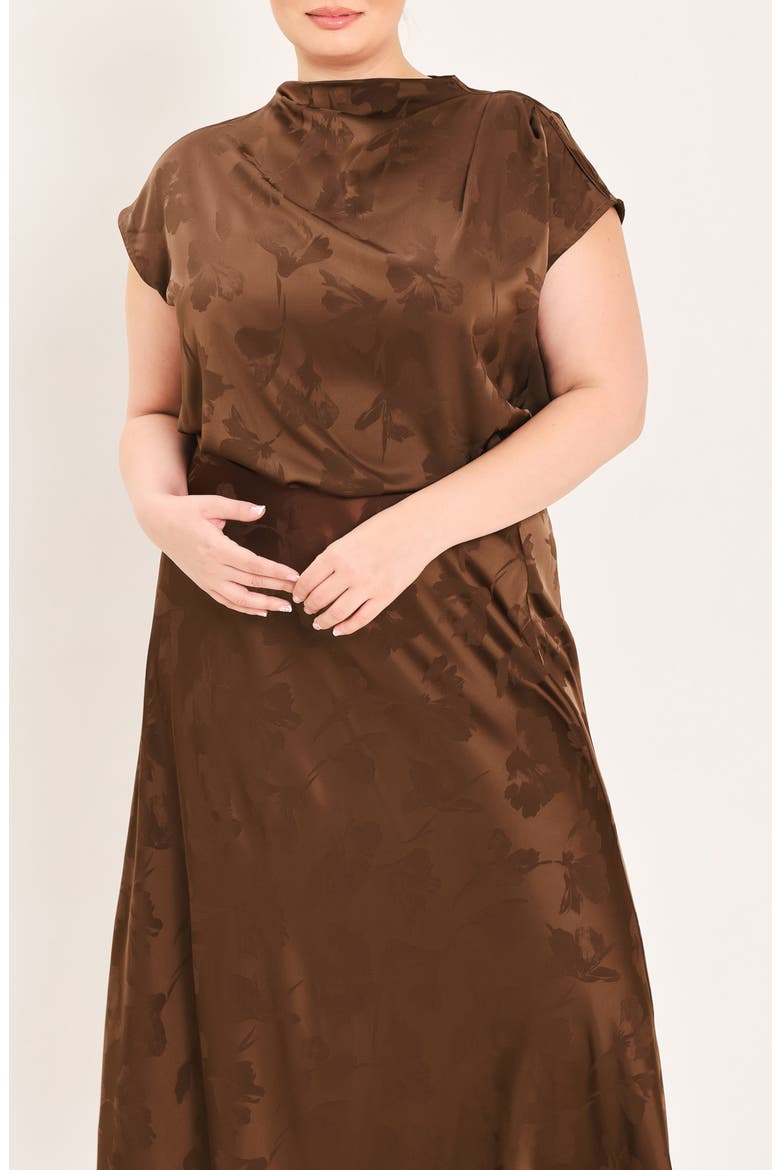 Floral Jacquard Satin Top, Alternate, color, BROWN