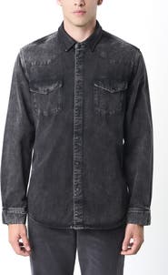 Velez Long-Sleeve Cotton Overshirt With Denim and Leather