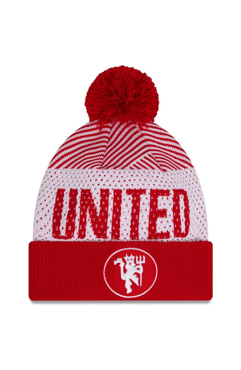 New Era Men's New Era Red Manchester United Engineered Sport Cuffed Knit Hat with Pom, Main, color, 