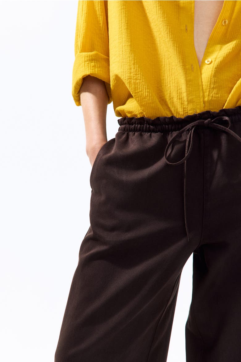 Tie-belt Wide Paper Bag Trousers, Alternate, color, Dark brown