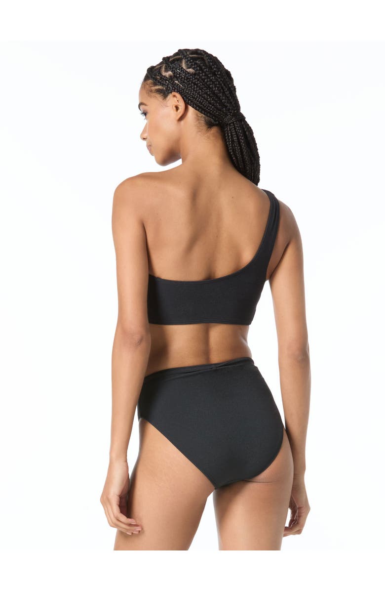 MICHAEL Michael Kors Oval Link Crepe Solids One Shoulder Swim Top, Alternate, color, Black