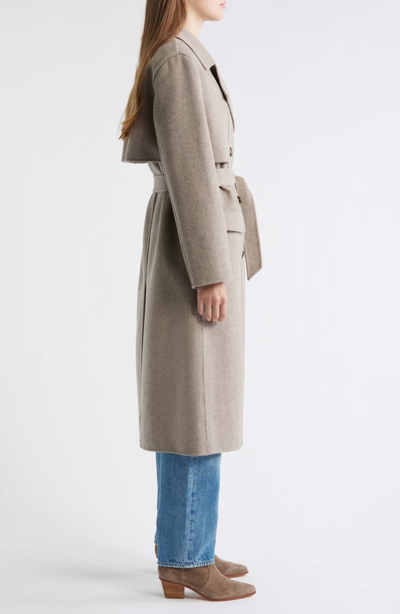 BOSS Caspina Belted Double Faced Wool Blend Trench Coat, Alternate, color, Walnut Ash Melange