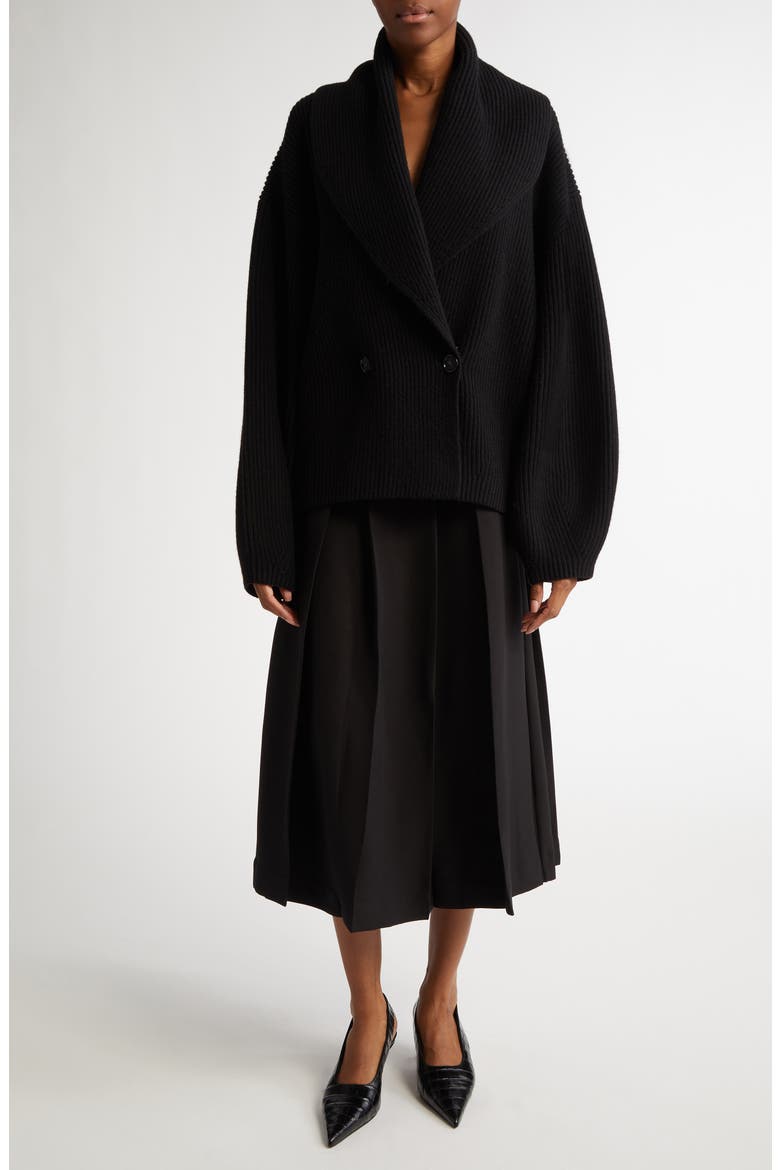 Twinflower Pleated Wool & Silk Midi Skirt, Alternate, color, BLACK