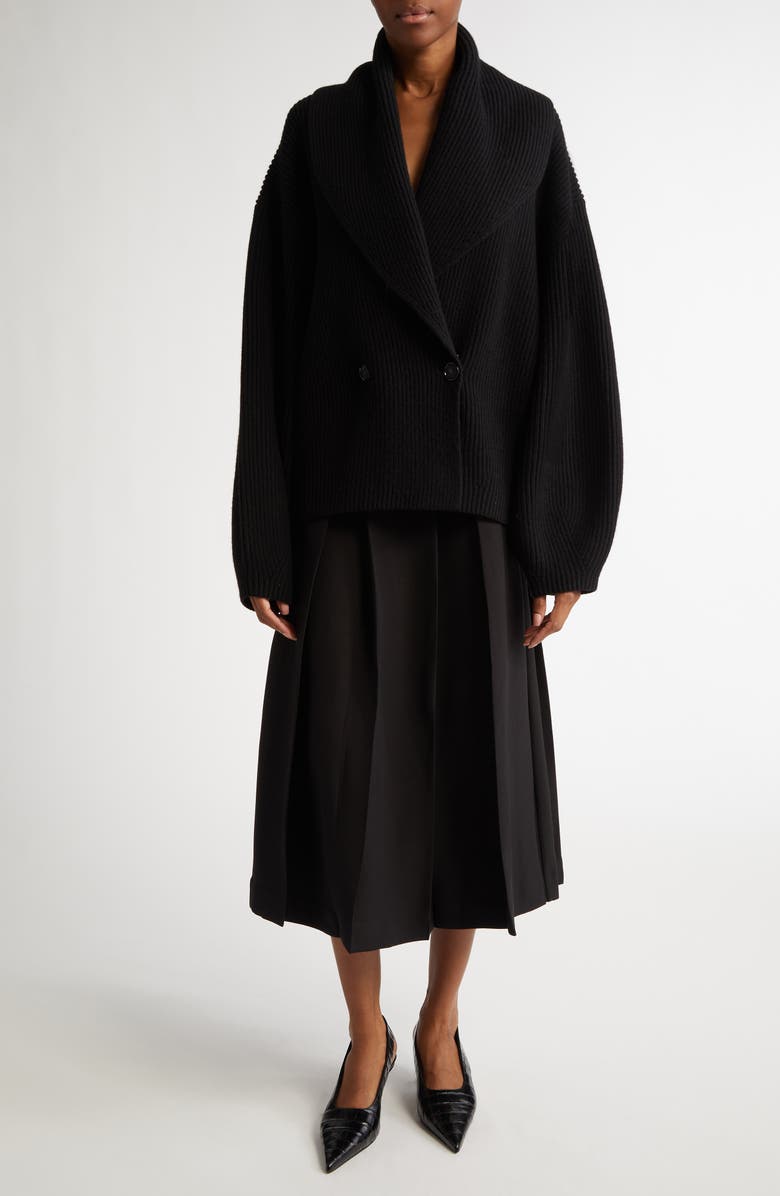 TOTEME Twinflower Pleated Wool & Silk Midi Skirt, Alternate, color, Black