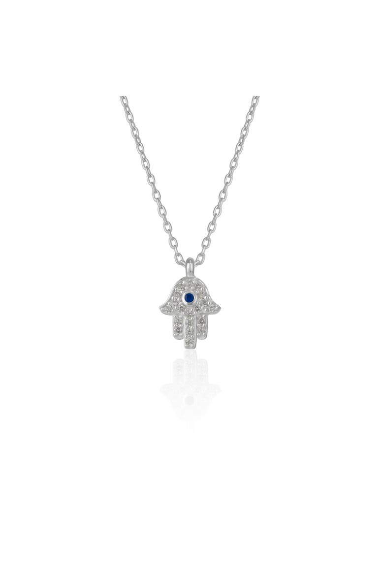 Hamsa Hand Necklace Sterling Silver With Blue Stone, Main, color, Silver