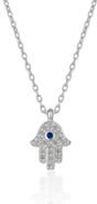 Spero London Hamsa Hand Necklace Sterling Silver With Blue Stone