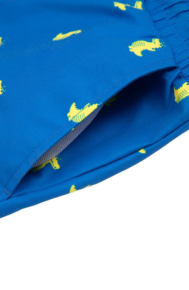 Rokka&Rolla Kids' Print Swim Trunks with Compression Liner UPF 50+, Alternate, color, Blue Crocodile Print