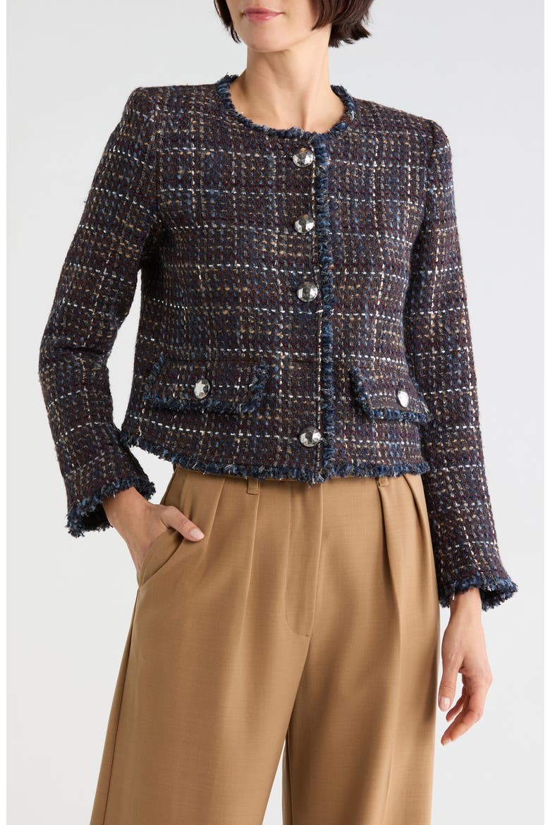 Zaya Trim Tweed Jacket, Main, color, MIDNIGHT BROWN MULTI TWEED