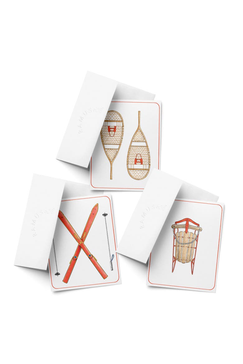 Holiday Winter Card Pack (3ct, Assorted) Sled, Snow Shoe, Ski, Main, color, Multi-Pack