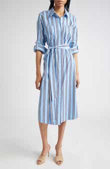 L'AGENCE Jubilee Stripe Belted Long Sleeve Cotton Shirtdress