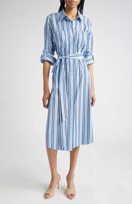 L'AGENCE Jubilee Stripe Belted Long Sleeve Cotton Shirtdress