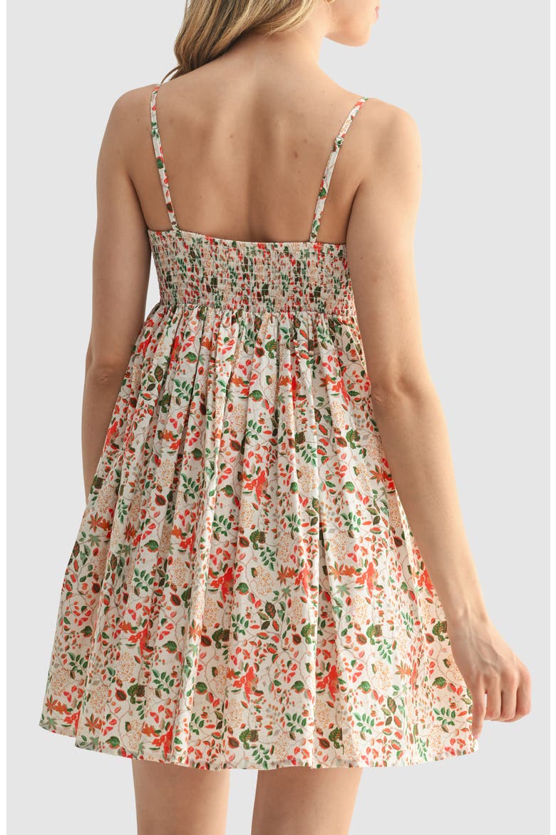 Pleated Cotton Mini Sundress, Alternate, color, CREAM RED FLORAL