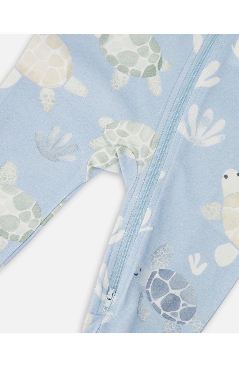 Deux par Deux Organic Cotton Jersey Turtle Print One-Piece Pyjama, Alternate, color, Blue Turtle Print