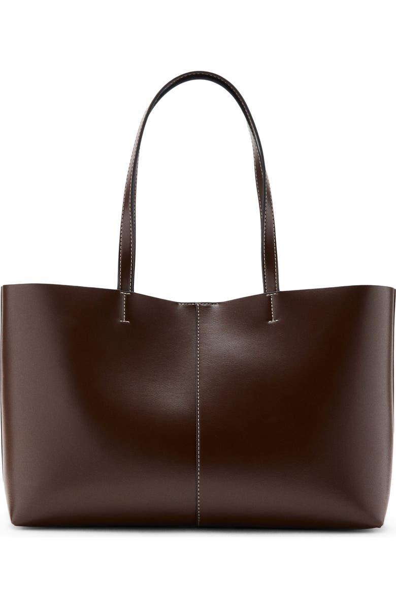 MANGO Faux Leather Shopper Tote, Main, color, Brown