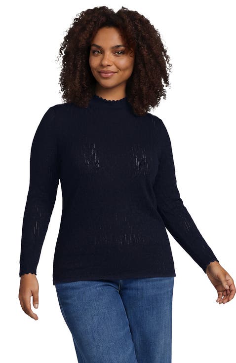 Plus Size Long Sleeve Brushed Lace Mock Neck Top
