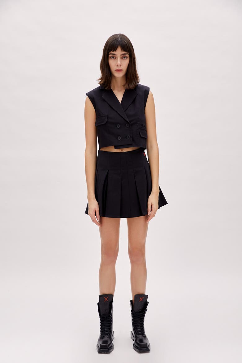 Woven Crop Vest, Alternate, color, BLACK