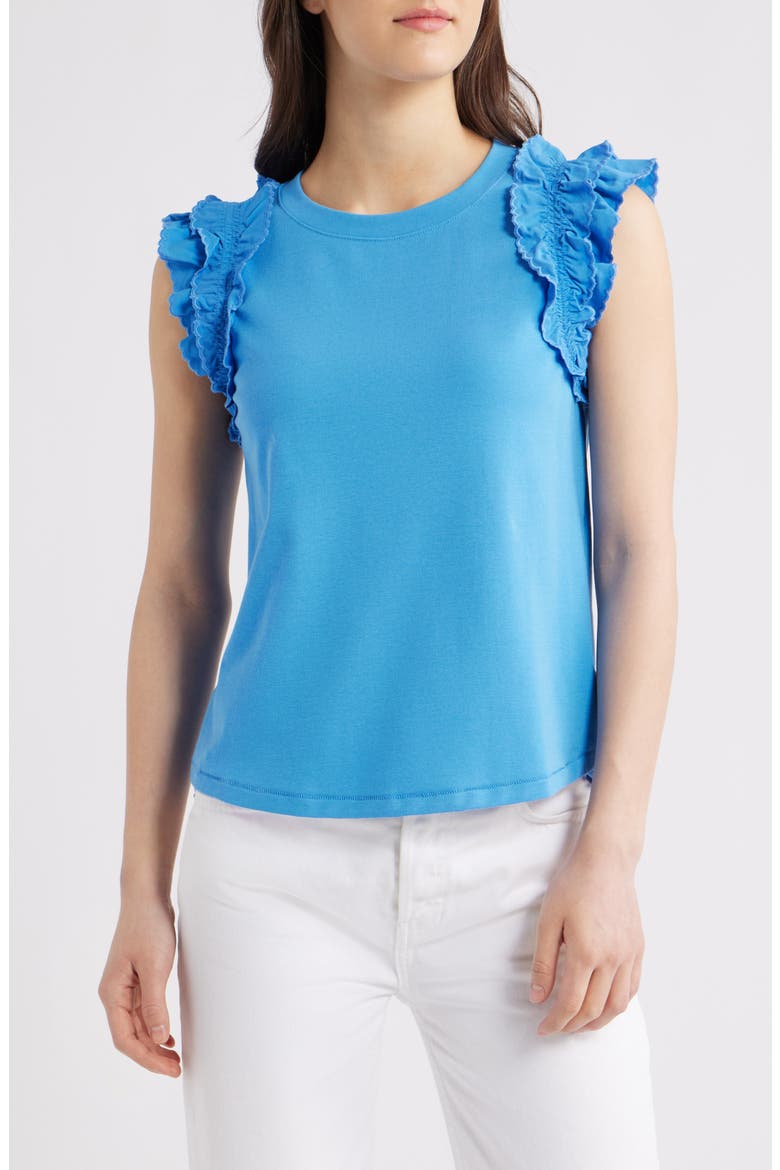 Ruffle Sleeve Top, Main, color, CERULEAN BLUE