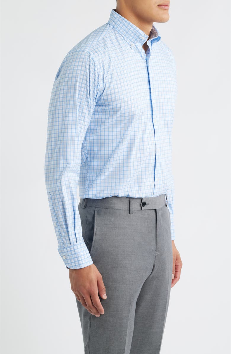 Peter Millar Crown Lite Shadow Check Performance Twill Button-Down Shirt, Alternate, color, Cottage Blue