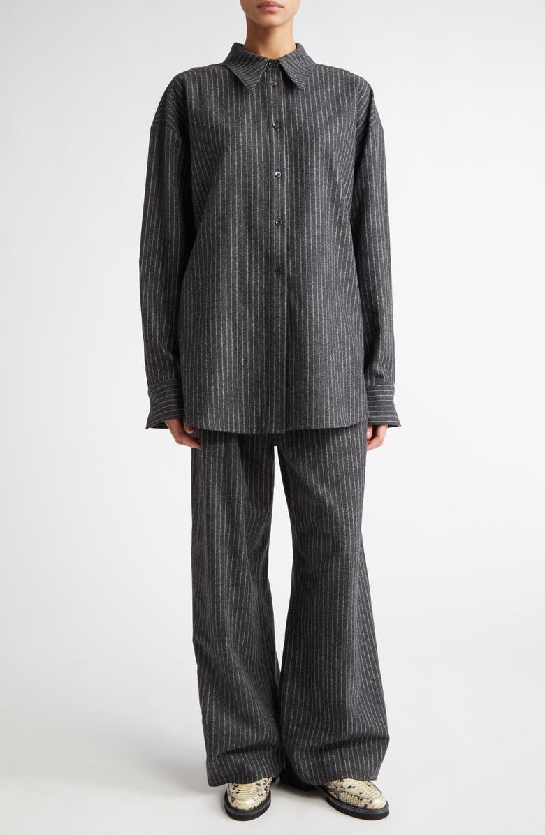 TEURN STUDIOS Connie Relaxed Fit Pinstripe Pleated Virgin Wool Blend Trousers, Alternate, color, Grey Pinstripe