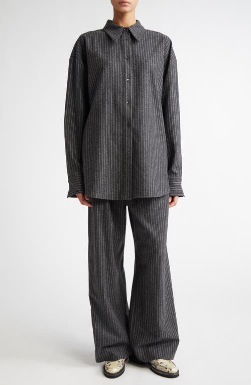 Teurn Studios Pinstripe Virgin Wool Blend Flannel Button-up Shirt In Grey Pinstripe