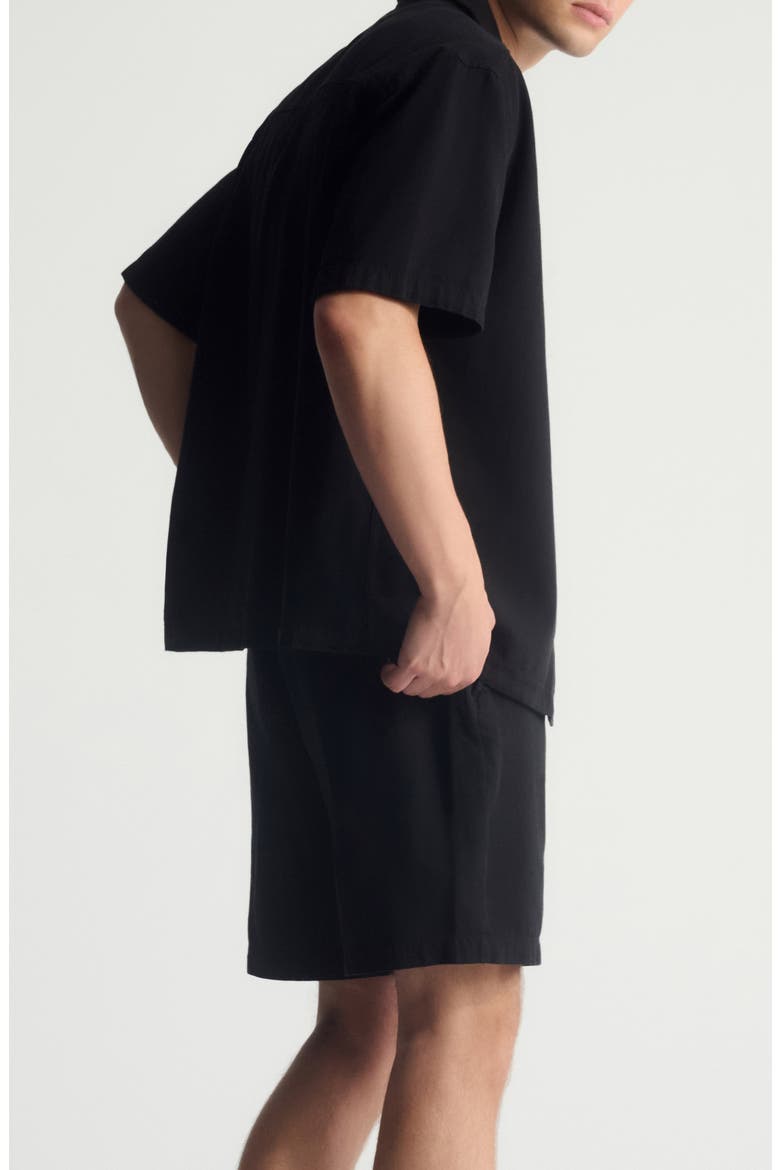Short Sleeve Cotton & Linen Button-Up Shirt, Alternate, color, BLACK