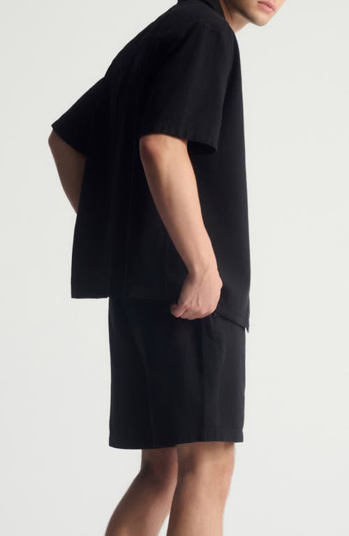 Brooklyn Industries Short Sleeve Cotton & Linen Button-up Shirt In Black