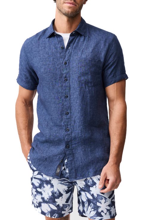Palm Beach Sports Fit Short Sleeve Linen Button-Up Shirt