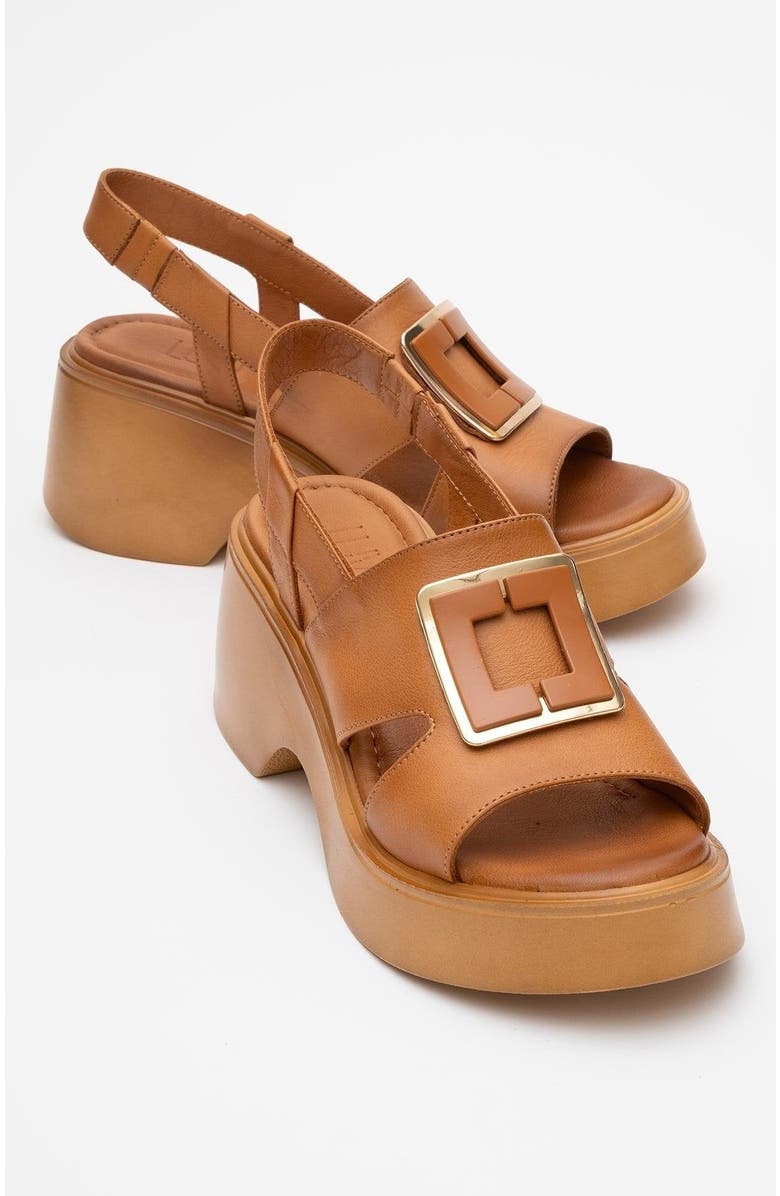 Forever & Always Shoes Lucia Leather Buckle Platform Sandal, Main, color, Cognac Leather