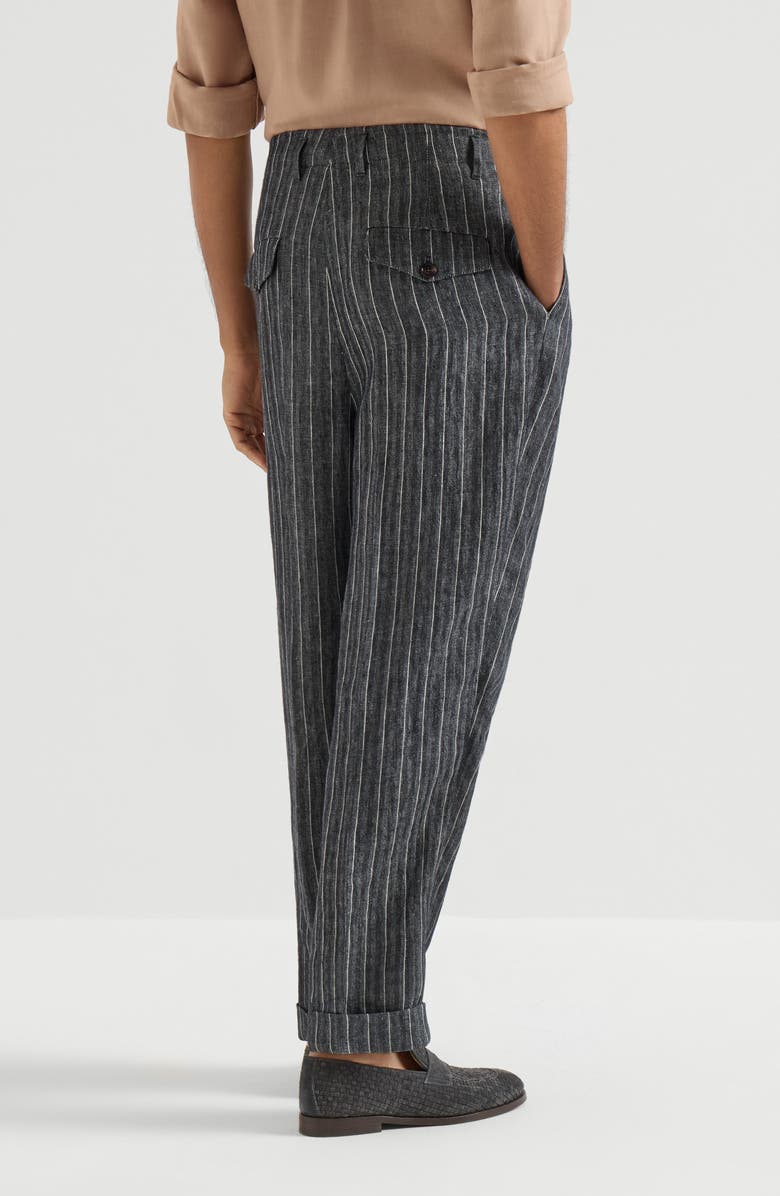 Brunello Cucinelli Linen chalk stripe chevron trousers, Alternate, color, Dark Grey