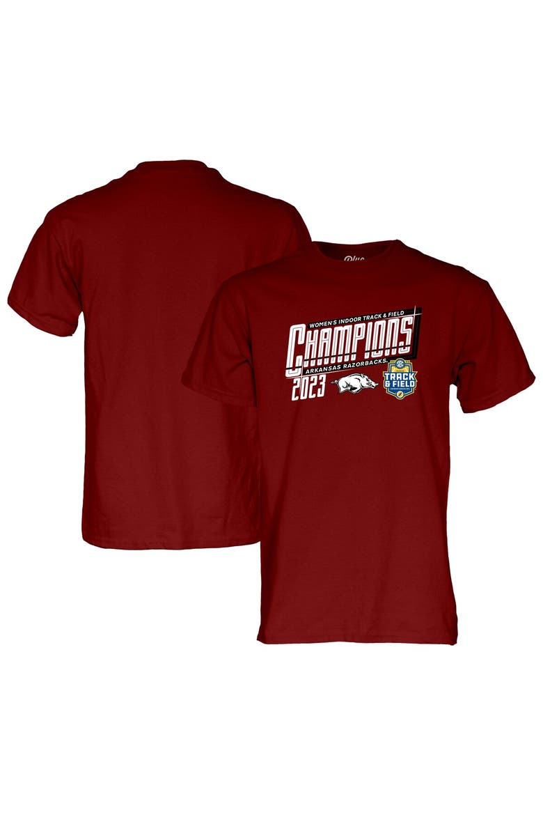 Men's Blue 84 Cardinal Arkansas Razorbacks 2023 SEC Women's Indoor Track & Field Champions Locker Room T-Shirt, Main, color, Cardinal