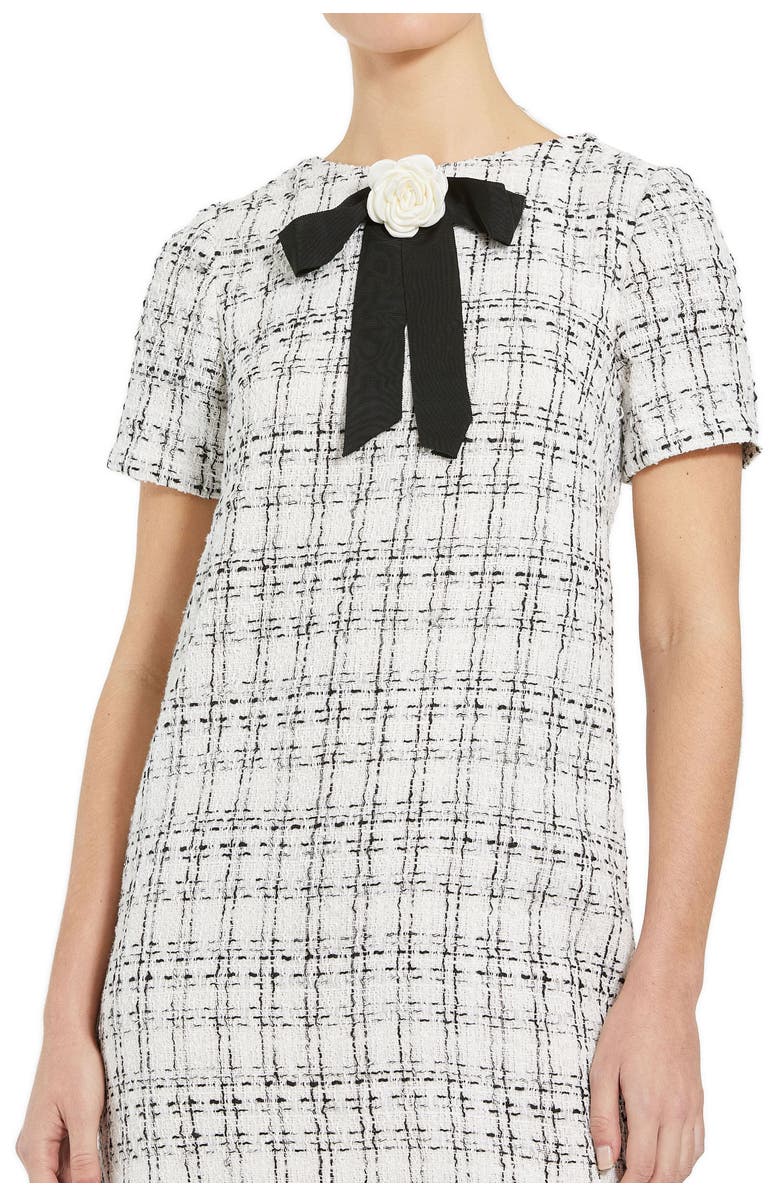 Mac Duggal Short Sleeve High Neck Boucle Mini Dress, Alternate, color, Ivory